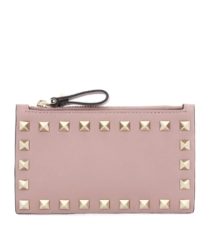 Shop Valentino Rockstud Leather Card Holder In Pink