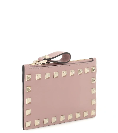 Shop Valentino Rockstud Leather Card Holder In Pink