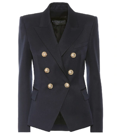 Shop Balmain Double-breasted Blazer In Blue