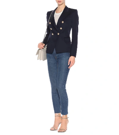 Shop Balmain Double-breasted Blazer In Blue