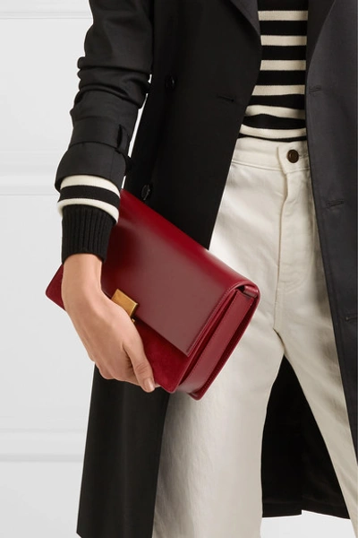 Shop Saint Laurent Bellechasse Leather And Suede Shoulder Bag In Burgundy