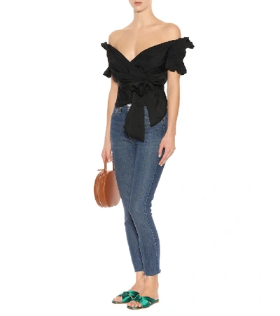 Shop Jonathan Simkhai Off-the-shoulder Top In Black