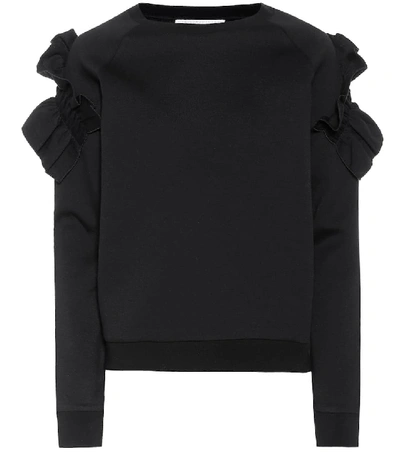 Shop Stella Mccartney Ruffled Cotton-blend Sweatshirt In Black