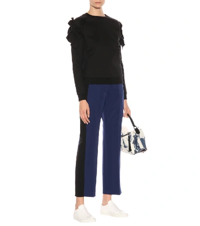 Shop Stella Mccartney Ruffled Cotton-blend Sweatshirt In Black