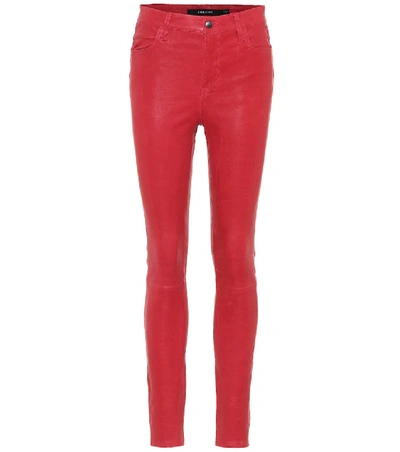 Shop J Brand Maria High-waisted Leather Trousers In Red