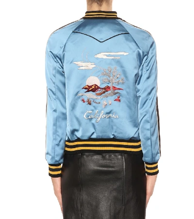 Shop Coach California Reversible Satin Bomber Jacket In Blue