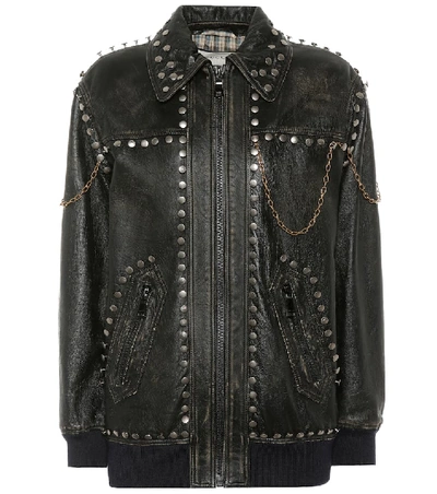 Shop Gucci Studded Leather Jacket In Black