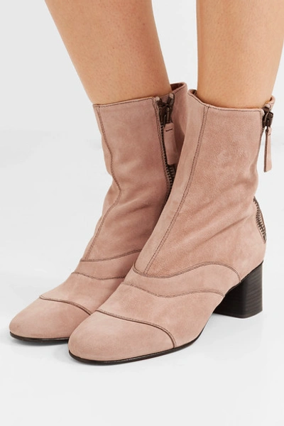 Shop Chloé Lexie Crosta Paneled Suede Ankle Boots In Neutral