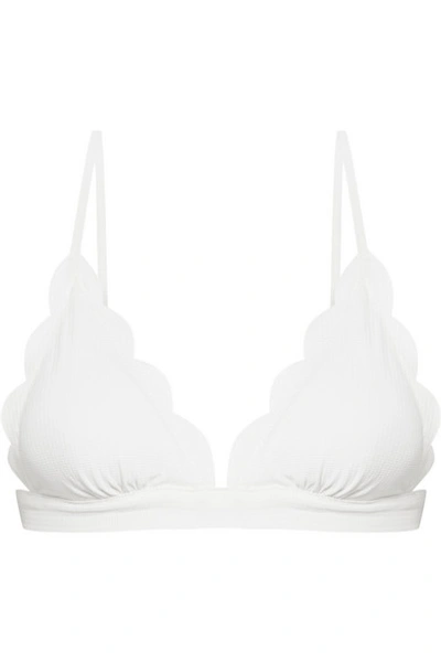 Shop Marysia Fixed Triangle Scalloped Bikini Top In White