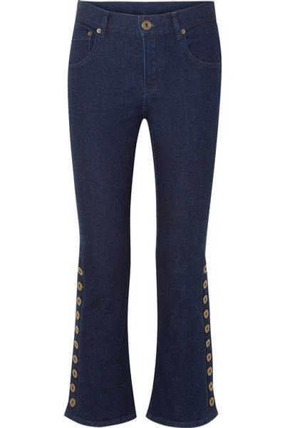 Shop Chloé Button-detailed Mid-rise Flared Jeans In Dark Denim