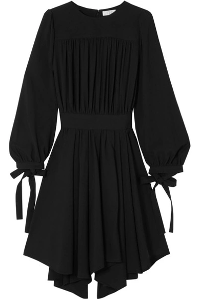 Shop Chloé Pleated Asymmetric Cady Dress In Black