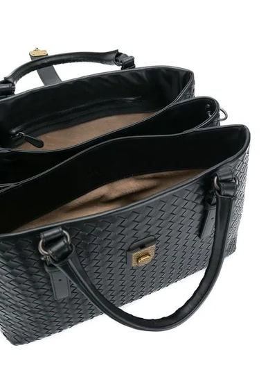 Shop Bottega Veneta Nero Intrecciato Calf Medium Roma Bag In Black