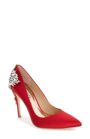 badgley mischka red satin shoes