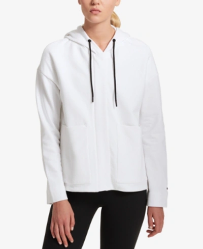 Shop Dkny Sport Cotton Hooded Fleece Jacket In White
