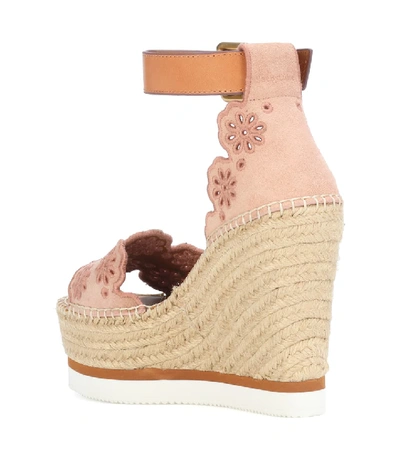 Shop See By Chloé Suede Wedge Sandals In Pink