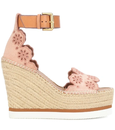 Shop See By Chloé Suede Wedge Sandals In Pink