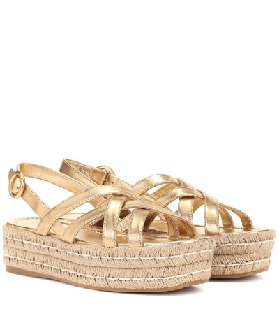 Shop Prada Leather Platform Sandals In Gold