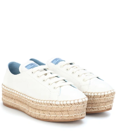 Shop Prada Platform Leather Sneakers In White