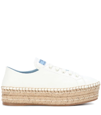 Shop Prada Platform Leather Sneakers In White