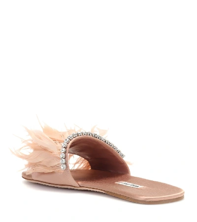 Shop Miu Miu Feather-trimmed Slides In Pink