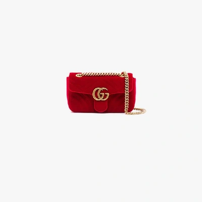Shop Gucci Red Gg Marmont Mini Velvet Shoulder Bag