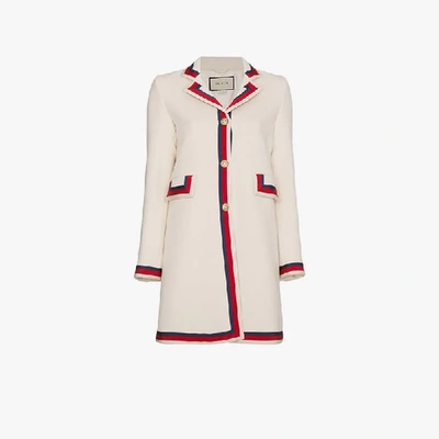 Shop Gucci Wool Long Sleeve Coat In White