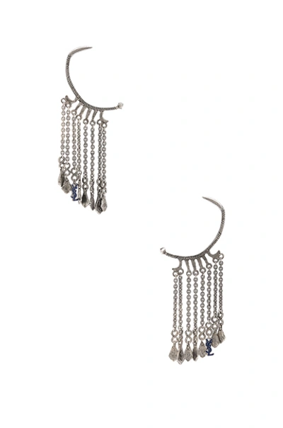 Shop Saint Laurent Beaded Drop Hoop Earrings In Metallic Silver