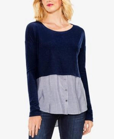 Shop Vince Camuto Cotton Layered-look Sweater In Indigo Night