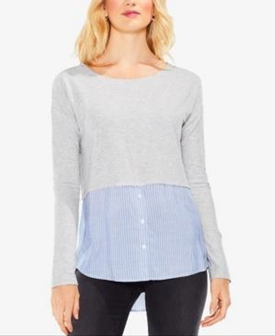 Shop Vince Camuto Cotton Layered-look Sweater In Grey Heather
