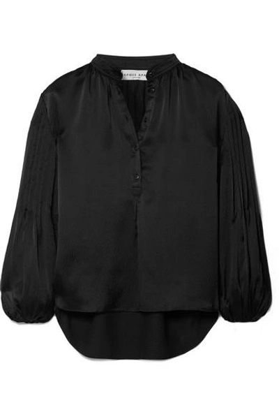 Shop Apiece Apart Bravo Pleated Hammered Silk-satin Blouse In Black