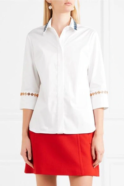 Shop Mary Katrantzou Rita Embellished Cotton-blend Shirt In White