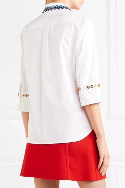 Shop Mary Katrantzou Rita Embellished Cotton-blend Shirt In White