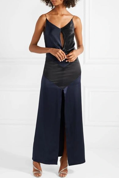 Shop Michael Lo Sordo Cutout Silk-satin Midi Dress In Midnight Blue