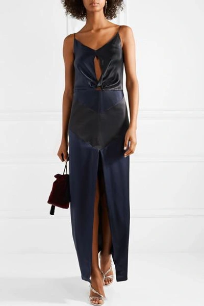 Shop Michael Lo Sordo Cutout Silk-satin Midi Dress In Midnight Blue