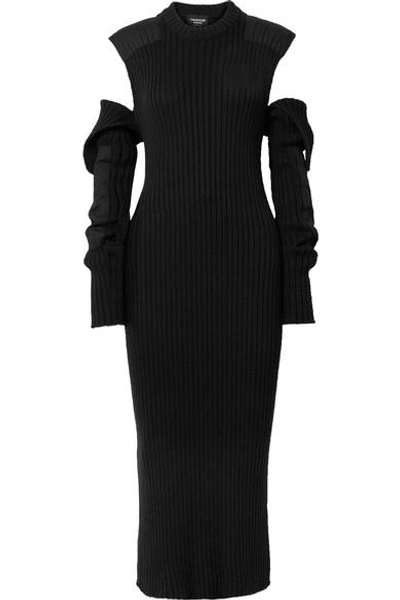 Shop Calvin Klein 205w39nyc Cutout Ribbed Cotton Midi Dress In Black