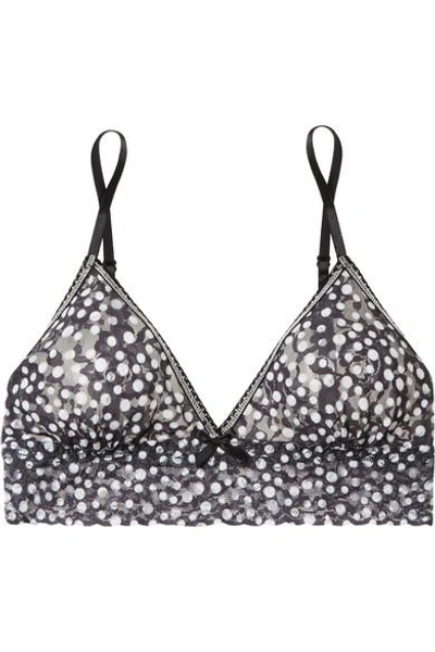 Shop Hanky Panky Flurries Polka-dot Stretch-lace Soft-cup Triangle Bra In Black