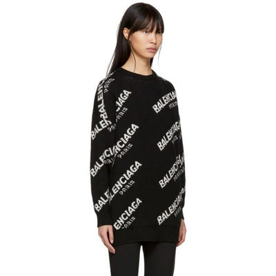 Shop Balenciaga Black All Over Logo Paris Sweater