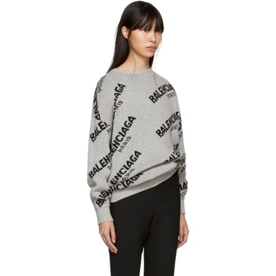 Shop Balenciaga Grey All Over Logo Paris Sweater