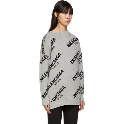 Shop Balenciaga Grey All Over Logo Paris Sweater