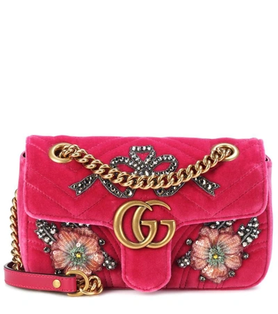 Shop Gucci Gg Marmont Mini Velvet Shoulder Bag In Red