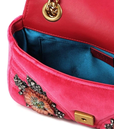 Shop Gucci Gg Marmont Mini Velvet Shoulder Bag In Red