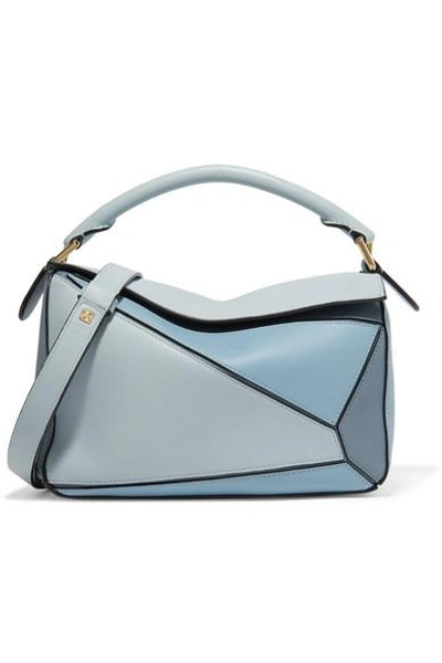 Shop Loewe Puzzle Small Color-block Textured-leather Shoulder Bag In Blue