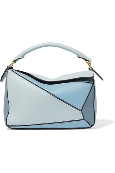 Shop Loewe Puzzle Small Color-block Textured-leather Shoulder Bag In Blue