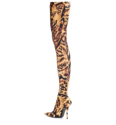 Balenciaga Stretch Leopard print Over the knee Boot In Brown ModeSens