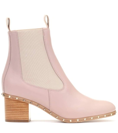 Shop Valentino Soul Rockstud Leather Ankle Boots In Pink