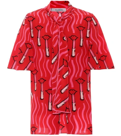 Shop Valentino Printed Silk Top In Red