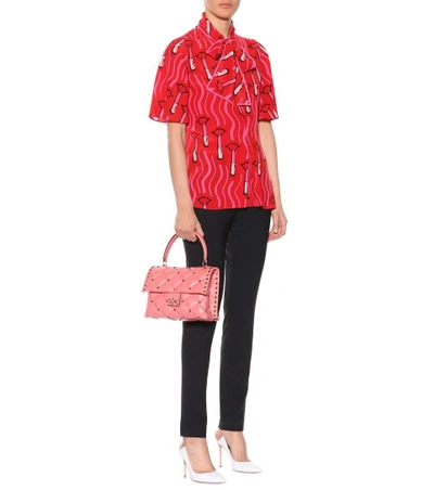 Shop Valentino Printed Silk Top In Red