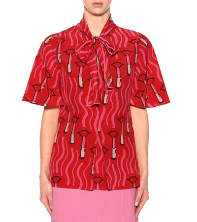 Shop Valentino Printed Silk Top In Red