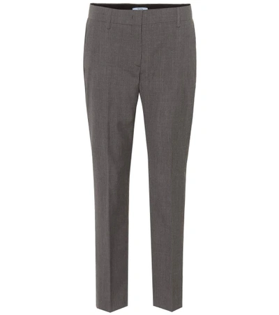 Shop Prada Cropped Wool Trousers In Grey