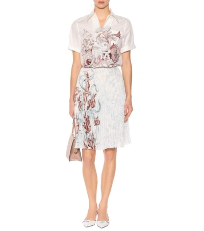 Shop Prada Pleated Printed Silk Skirt